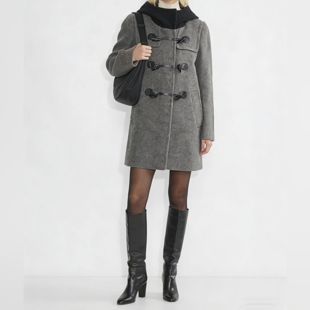 BNWOT Mo & Co Women's Wool Blend Gray Duffle Toggle Winter Coat with Hood Size S